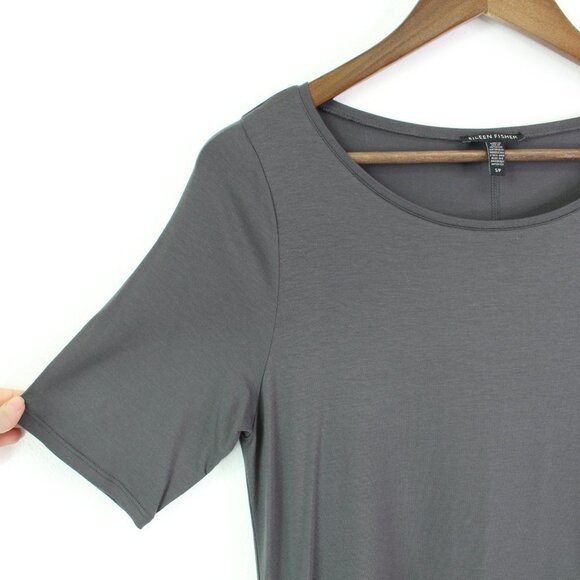 Eileen Fisher Stretch Jersey Knit Jewel Neck Dress Grey Size SP - Picture 2 of 7